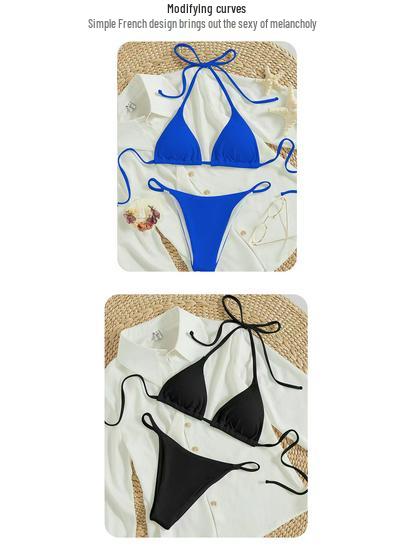 Женский сексуальный купальник бикини с халтером, однотонный - двухкомпонентный для отпуска