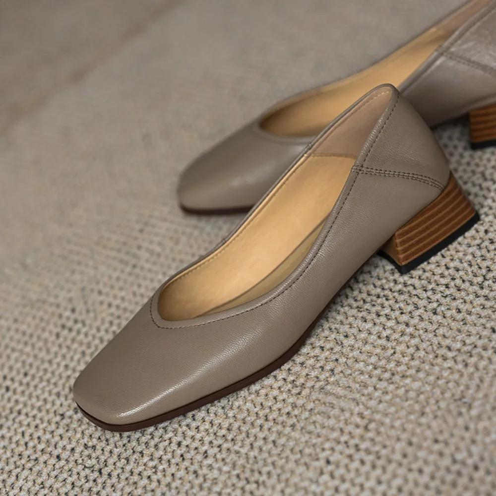 Одиночные туфли женские весна осень новые простые французские ретро квадратный носок толстый каблук женские туфли маленький каблук ретро туфли женские