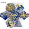 7 Pcs Blue Golden Number Sharp Edge Resin Dice Polyhedral Dice Suitable for Role-Playing RPG Board Game