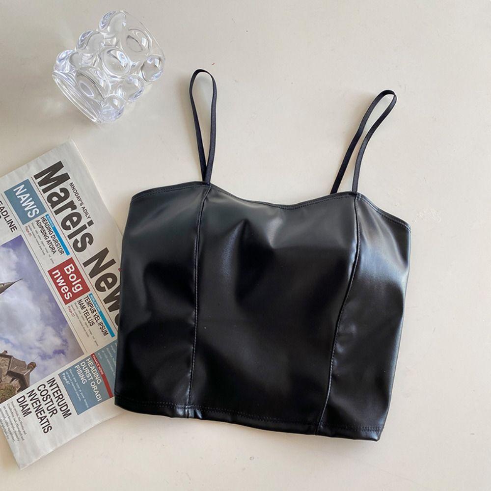 Женский топ-бюстгальтер из ПУ Camisoles Bralette Тонкая бретелька Бюстгальтер Соблазнительный и невинный Топ-майка Девочки