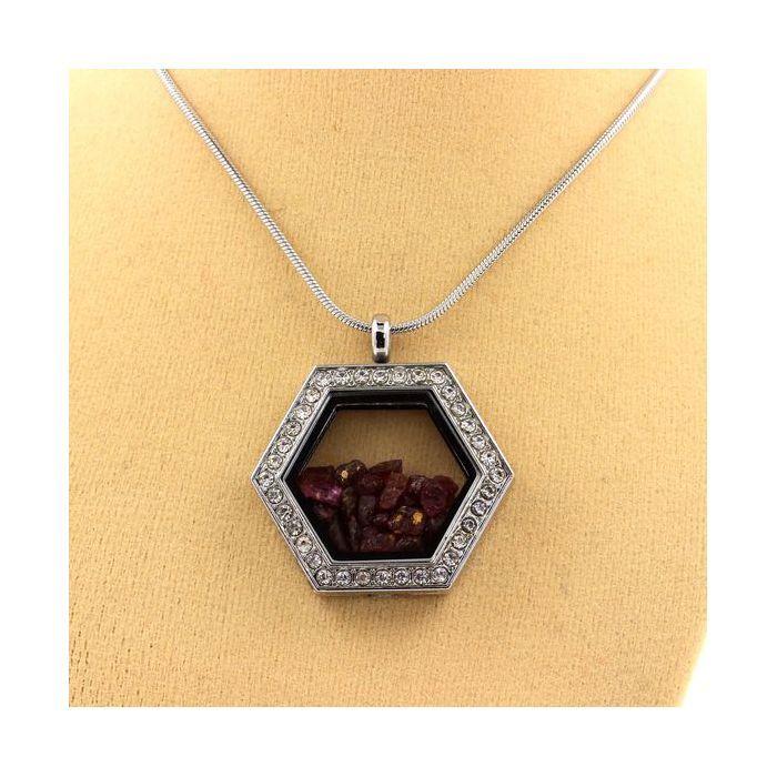 Pierres et Minéraux. Collier Rubis brut. Modèle Hexagone.