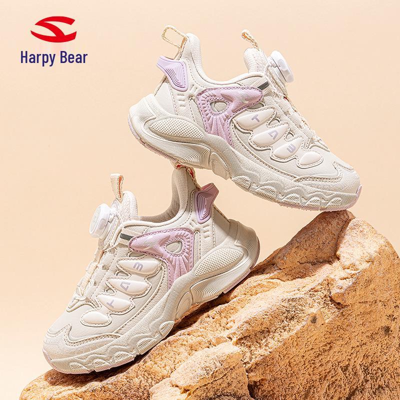 Hapi Bear Girls' Leather Sneakers: Dirt-Resistant, Spring/Autumn, Campus Running Shoes.