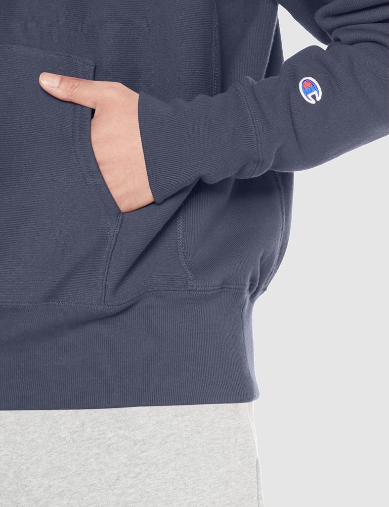 Champion Long Sleeve Graphic Print Reverse Weave Hooded Dark Size S Men's 11.5oz Sweatshirt, Navy, (C3-W111)