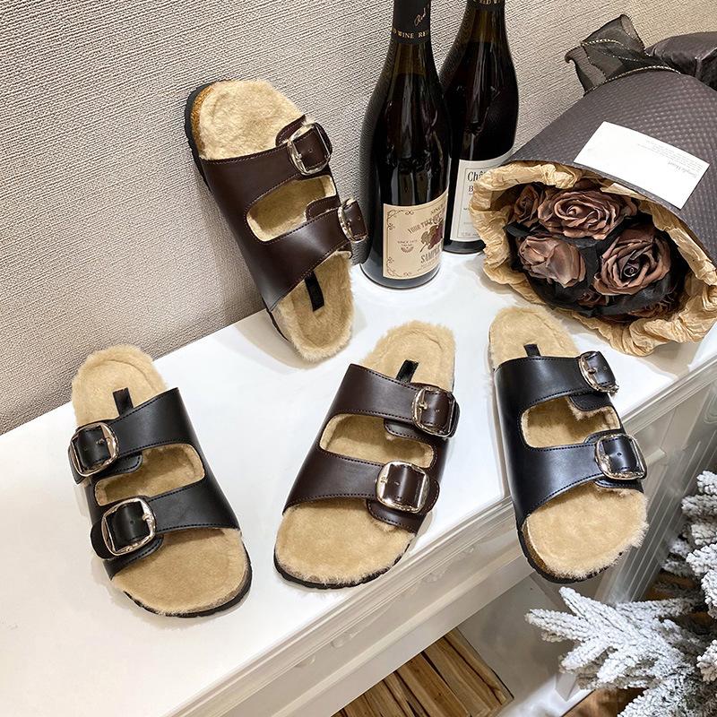 У Су Иньцзя такая же хлопковая швабра с сильным осенним смыслом~ ретро велюровые хлопковые тапочки с двойной пряжкой на толстой подошве Бокен пушистые тапочки