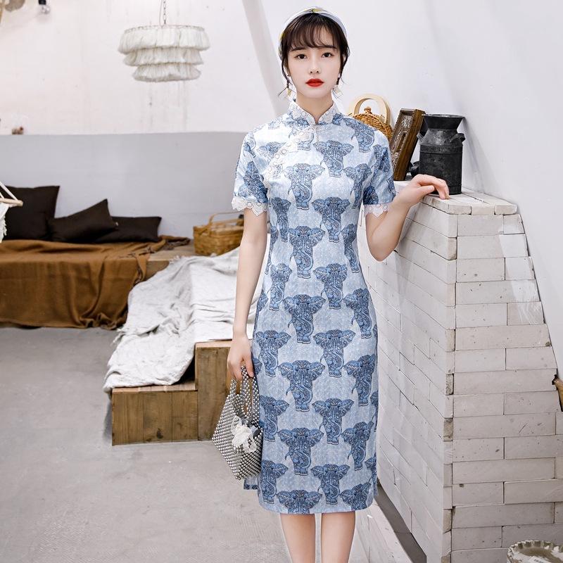 1011 summer new elegant slim and thin Chinese style with rotator sleeves improved cheongsam dress Guochao