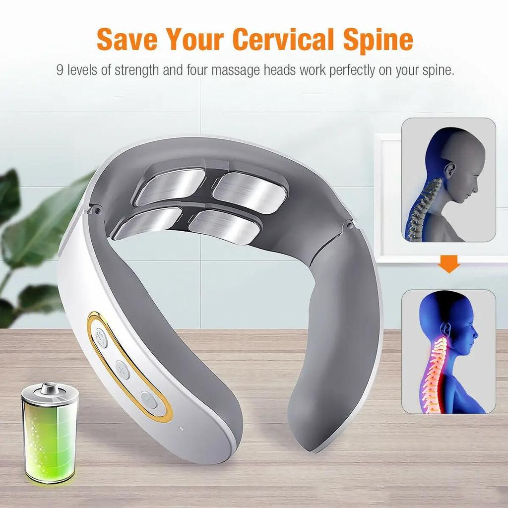 EMS Electric Neck Massager 6 Modes 9 Gears Neck Shoulder Massage Wireless Cervical Spine Massager Heating Physiotherapy Pain Relief