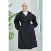 Belted Black Balloon Sleeve Trench