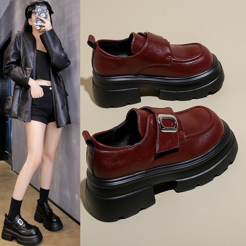 Лоферы на платформе, маленькие люди набирают 7 см в высоту, маленькие кожаные туфли, женская обувь, ретро-туфли на липучках