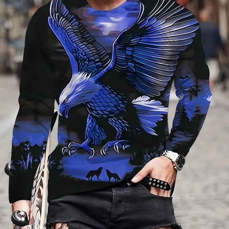 Fashion Eagle 3D Digital Printing Men's Casual Comfortable Long Sleeve T Shirt Fall Men's Patterned Clothing Tops Men's Gifts