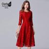 Европейское и американское красное кружевное платье-свинг большого размера - Мода весна/осень 200 цзиней