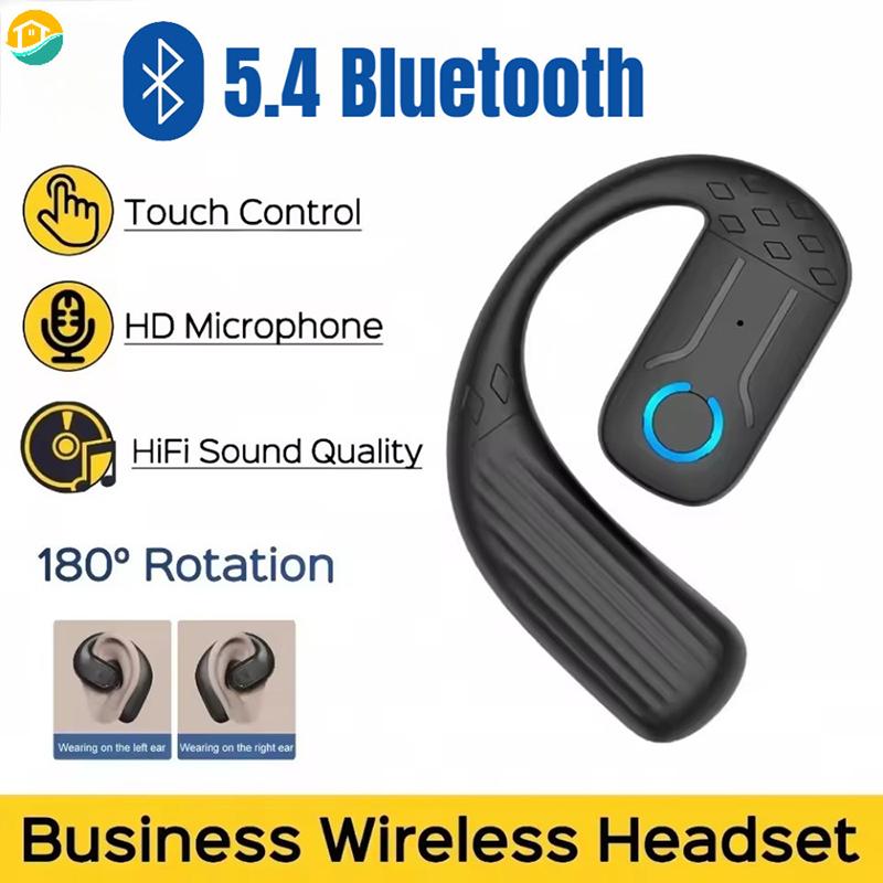 Беспроводная бизнес-гарнитура Bluetooth 5.4 с открытым вращением на 180° и микрофоном, с костной проводимостью, заушным креплением, сенсорным управлением, спортивные Hi-Fi наушники
