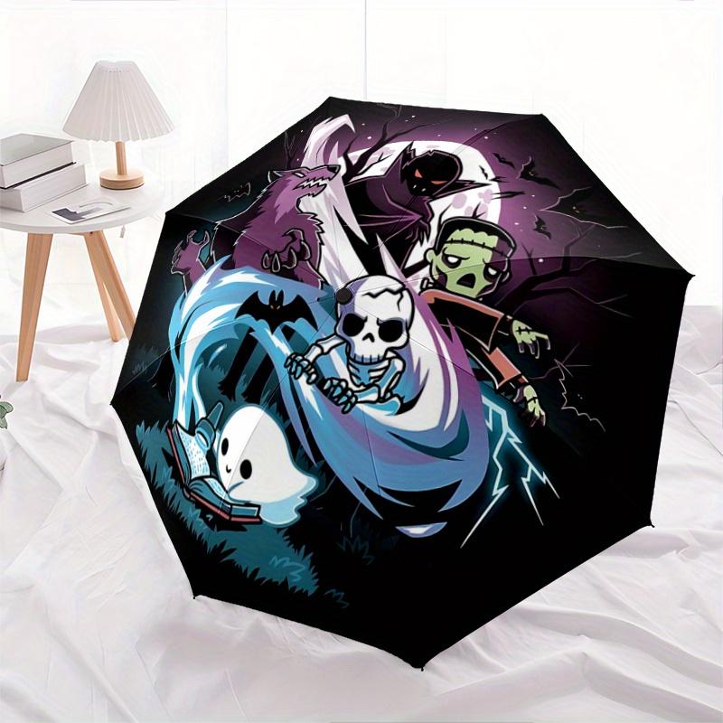 1pc Halloween Horror Friends Automatic Opening Umbrella - Portable 3-Fold Design, 8 Ribs Outdoor Umbrella, Festival Gift for Fans, Travelers, Dai