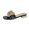 High Heels Women's New Square Head Temperament Bow Low Heel One-word Drag Small Fragrant Style Outer Slippers In Summer 2025