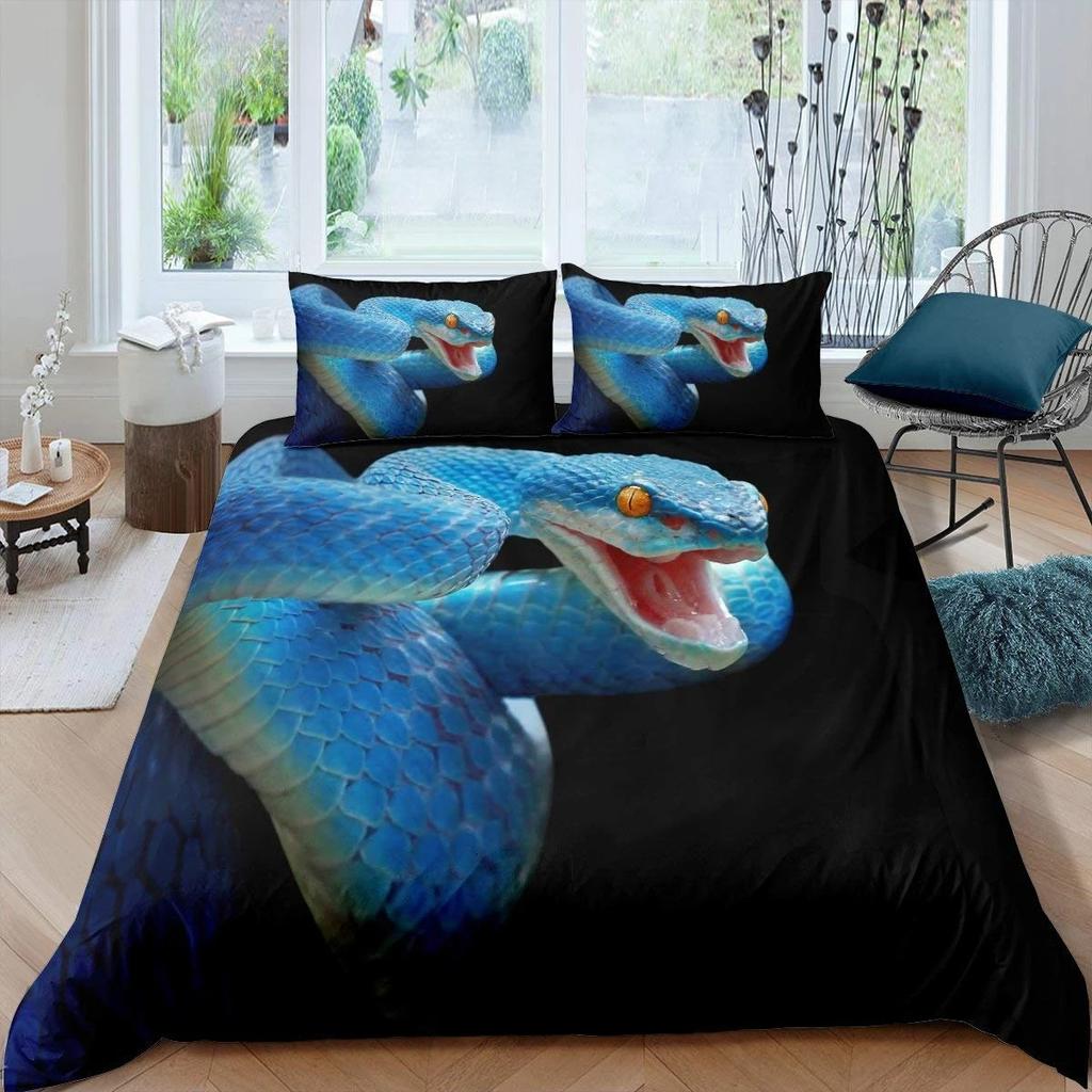 Snake Duvet Cover Set 3D Python Palm Leaf Bedding Set King Size Reptile Tropical Theme Quilt Cover For Kids Boys Girls Teens