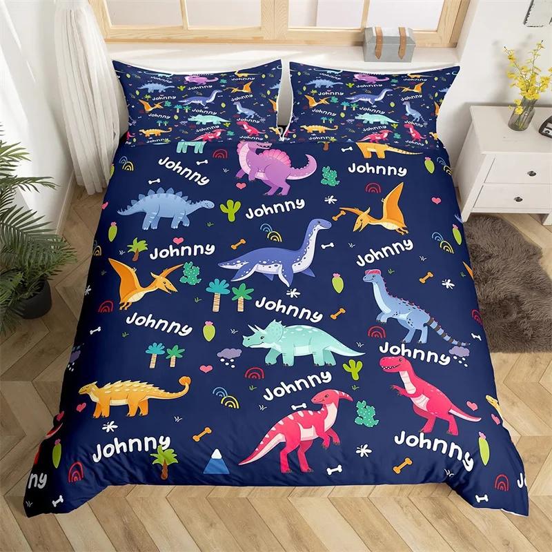 Cartoon Dinosaur Duvet Cover Cute Animal Bedding Set Microfiber Jungle Dino Christmas Theme Quilt Cover Single Double King Size
