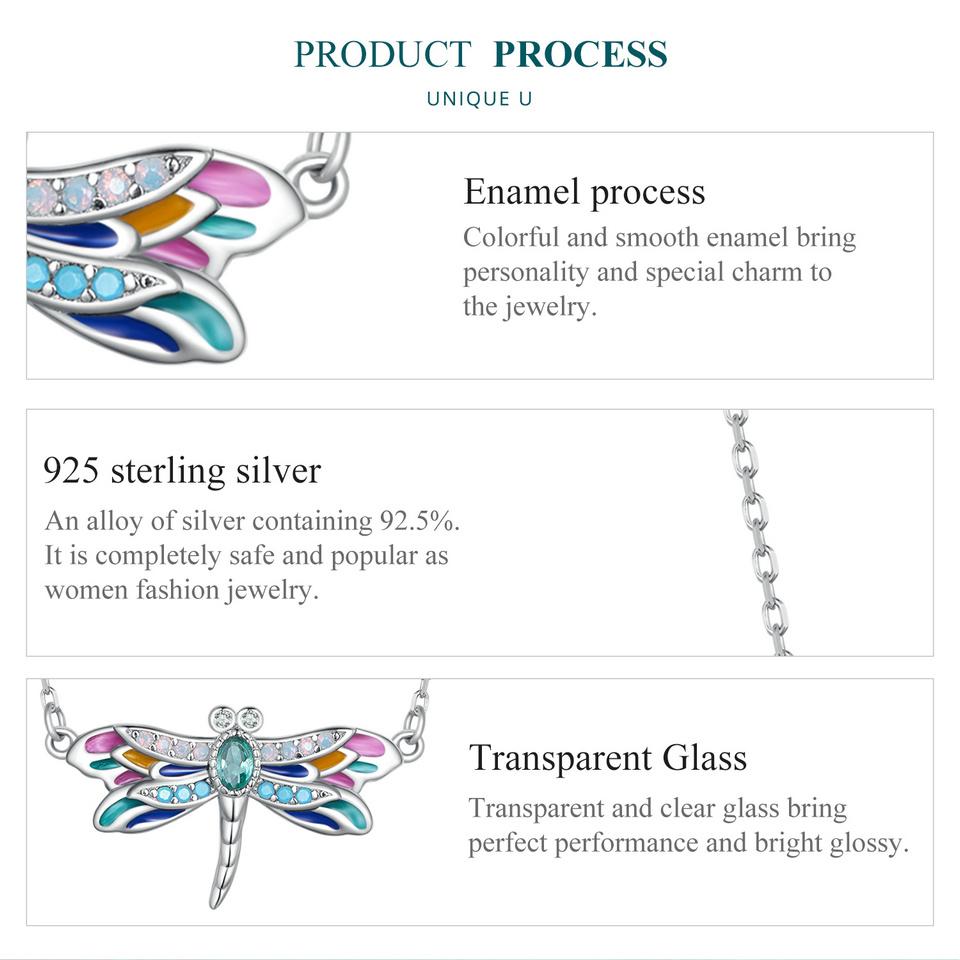 BAMOER, стерлинговое серебро 925 пробы, красочная эмалированная подвеска в виде стрекозы, ожерелье, изящная цепочка на шею с насекомыми для женщин, подарок на День святого Валентина