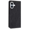 For iPhone 16 Case Imprinted Flower Wallet Stand Leather Phone Cover - Black