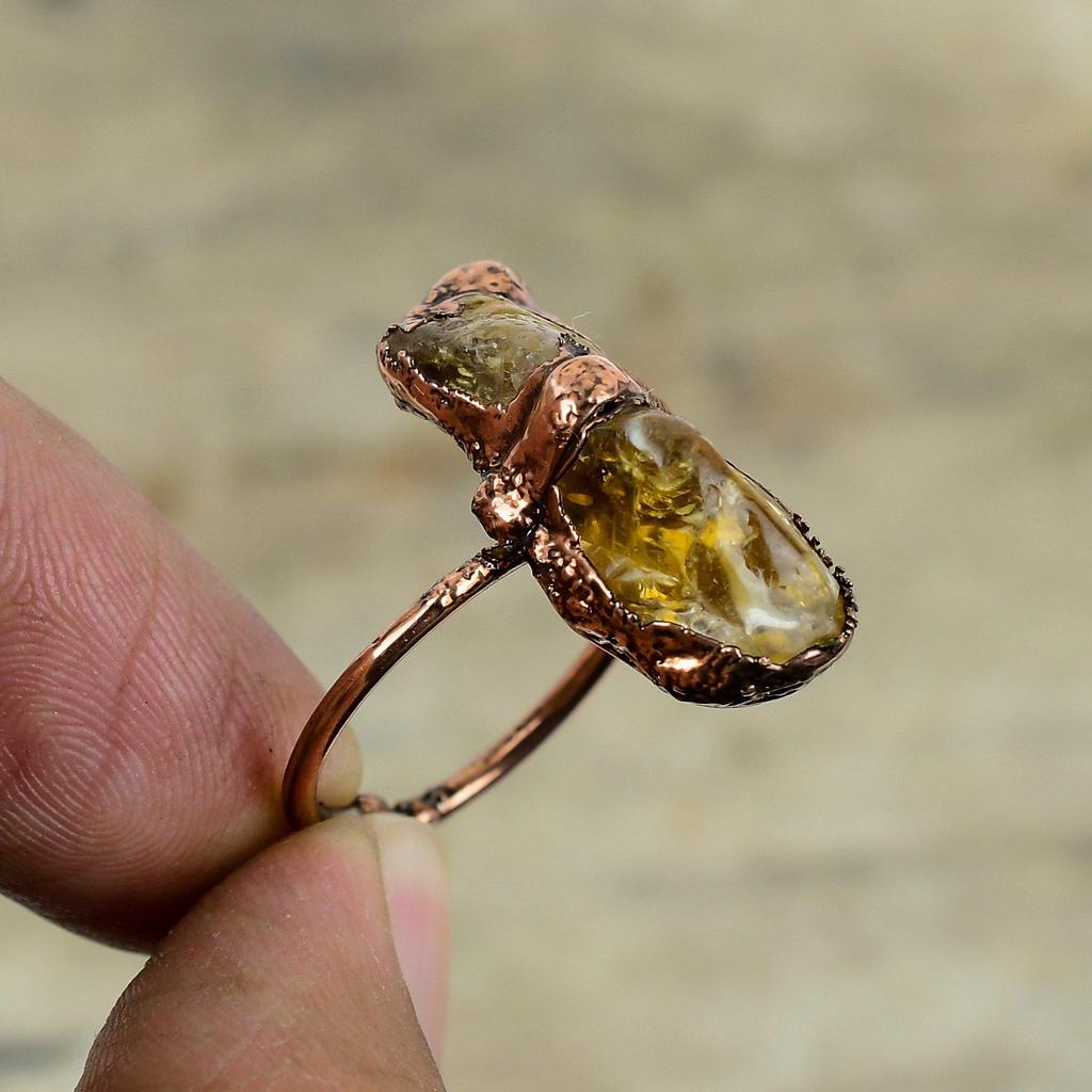Citrine Rough Ring Electroformed Copper Ring Handmade Rings Citrine Copper Jewelry Adjustable Gemstone Ring Electroformed Jewelry For Gifts