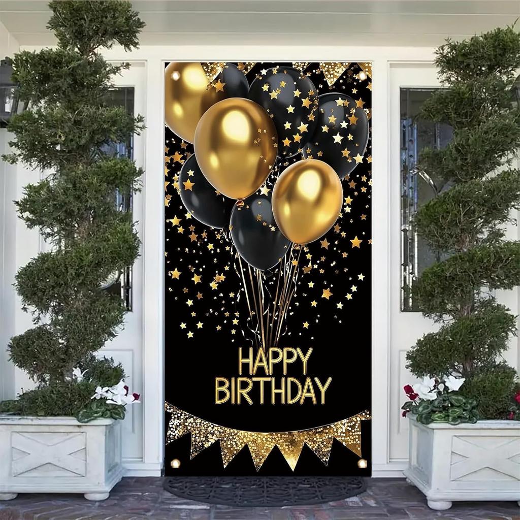 Birthday Door Cover Banner Colorful Cake Balloon Banner Party Decoration Hanging Backdrop for Kids Adults Birthday Celebration Entrance Photography