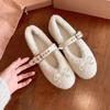 Grape Mother Same Miu Sweetheart~ Bow Flat Mary Jane Lamb Wool Single Shoes Women's Ballet Shoes