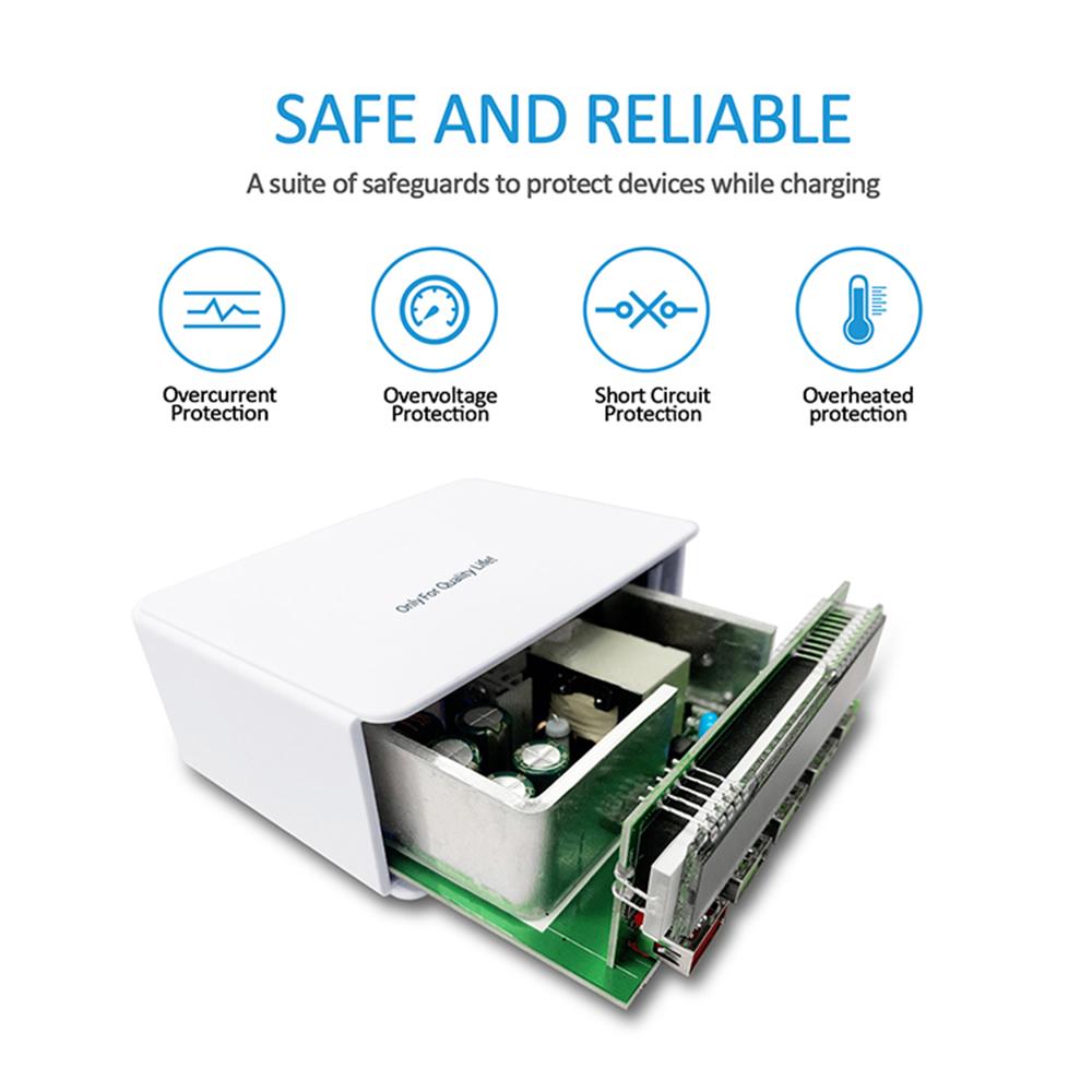 Зарядная станция USB мощностью 50 Вт. Многопортовое зарядное устройство USB-концентратора. Зарядное устройство USB QC 3.0 с ЖК-дисплеем. 5 портов USB.