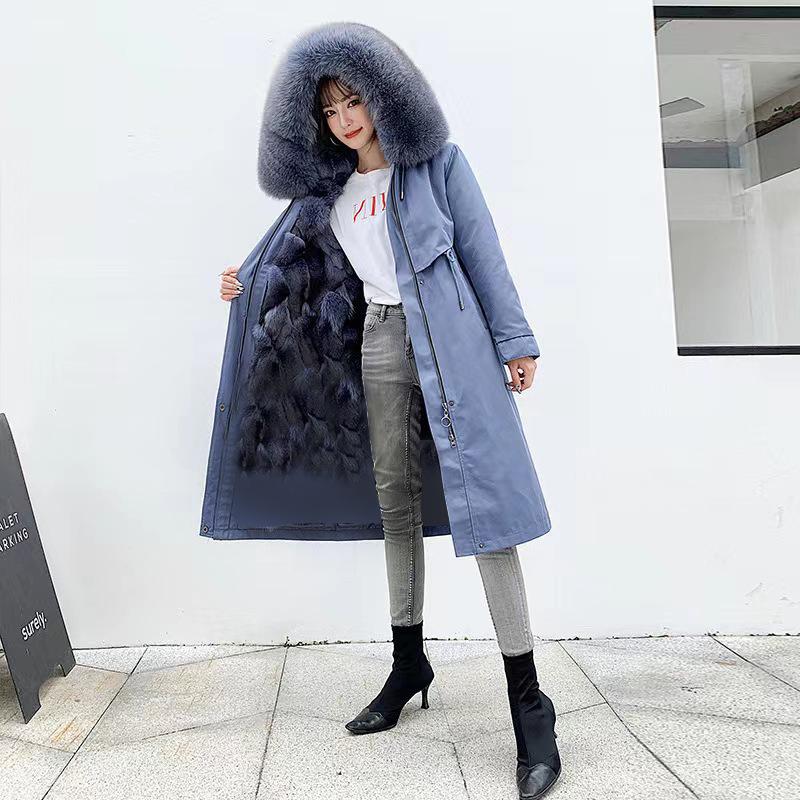 Женская зимняя подкладка из лисьего меха Pie Overcome, длинное пальто, парка Henin, съемная