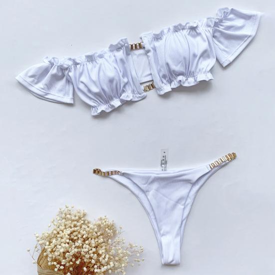 2 шт./компл. комплект бикини, однотонный женский купальник с цепочкой и высокой талией