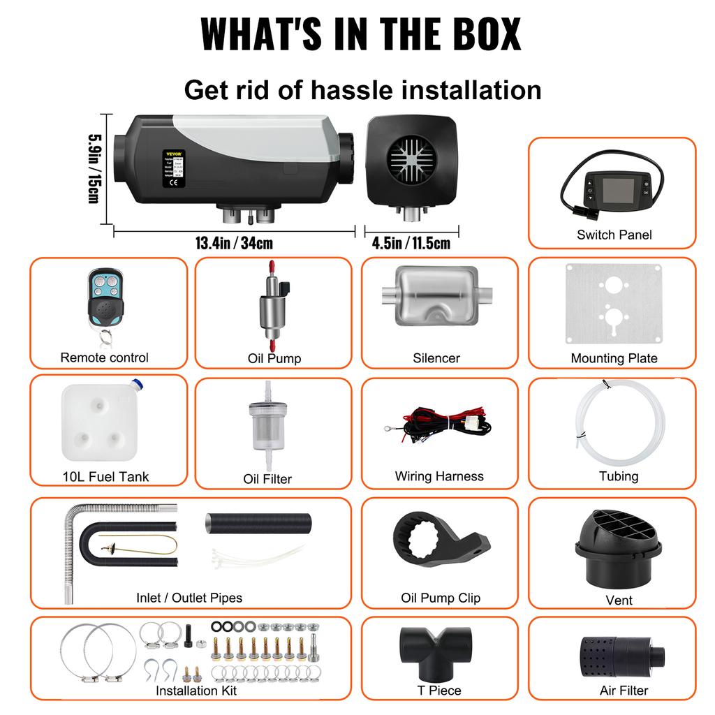VEVOR 5 кВт автомобильный обогреватель 12 В воздушно-дизельный обогреватель для автобусов, авто лодок, яхт, домов на колесах, грузовиков с прицепом, RV 5000 Вт, воздушно-дизельный стояночный обогреватель