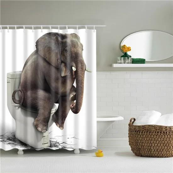 Cartoon Animals Deer Zebra Butterfly Pattern Bathroom Shower Curtains Fabric Waterproof Polyester Bath Curtains with 12 Hooks