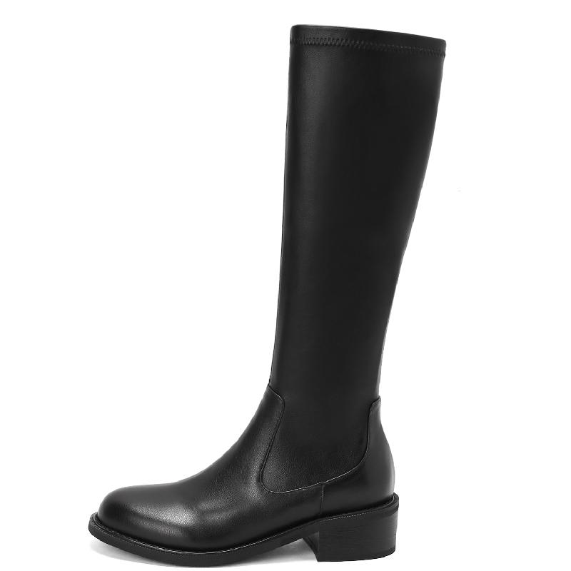 Ботинки челси на молнии, женские, из натуральной кожи, высокие сапоги до колена, женские, 2024, осень-зима, ковбойские сапоги, коричневые, черные, большого размера