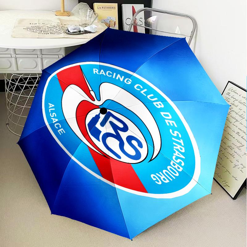 Football Strasbourg Crest Umbrella 8-Frame for Travel, Camping, Casual Lightweight Portable Umbrella, Essential for Every Family Holidays Gift
