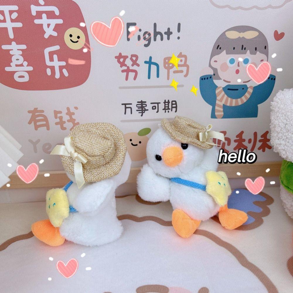 Меховой плюшевый брелок в виде утки, кавайная соломенная шляпа, брелок в виде утки, забавная повязка на голову, плюшевые утки, кулон унисекс