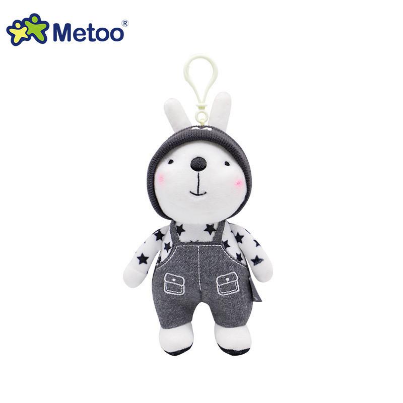 Charming Metoo Rabbit Keychain Plush Toy With Ultra-soft Crystal Plush In Gray Overalls