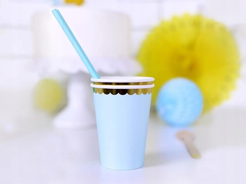 Paper Cups, Light Blue Golden Edge, 220ml, 6 pcs