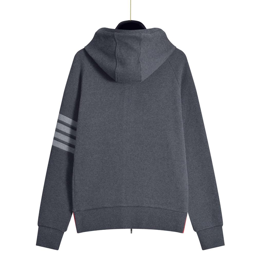 Unisex Waffle Fabric Long Sleeve Hoodie with Four Stripes