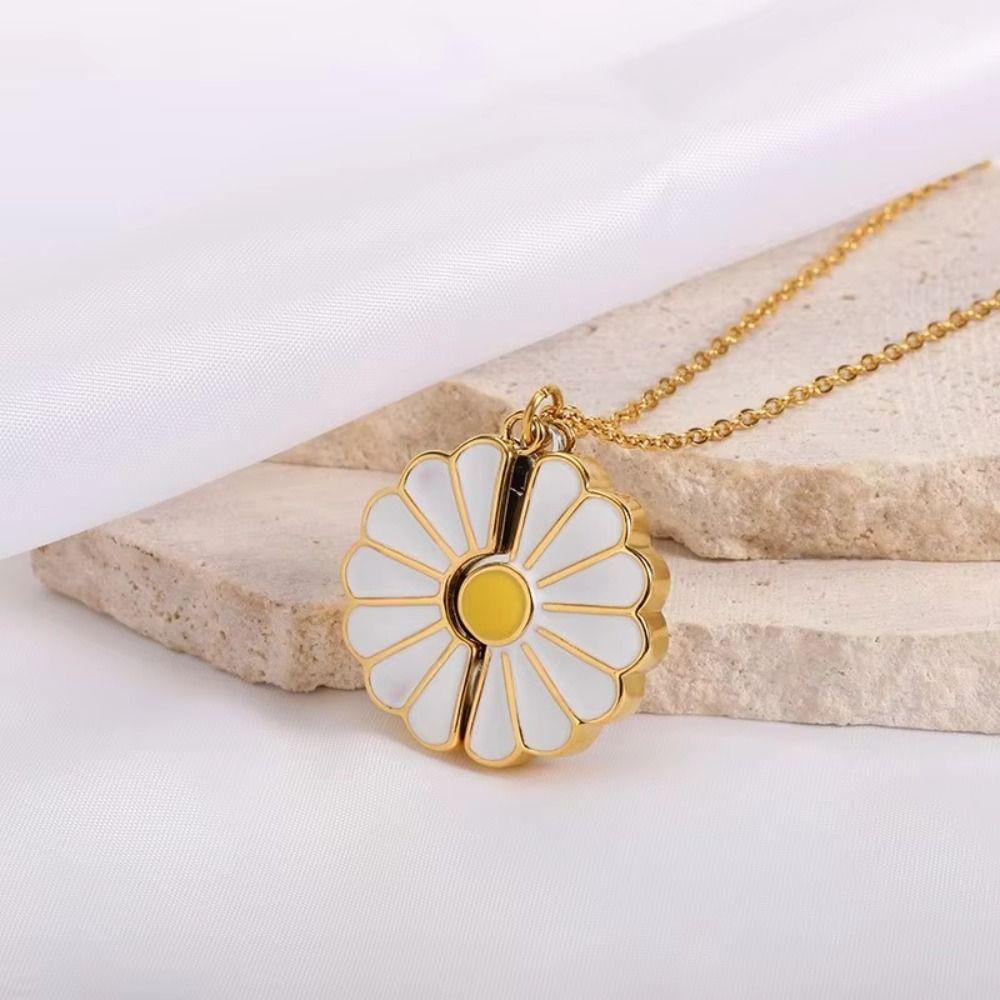 Handmade Glaze Oil Chrysanthemum Pendant Layered Chain Daisy Necklace Jewelry Accessories