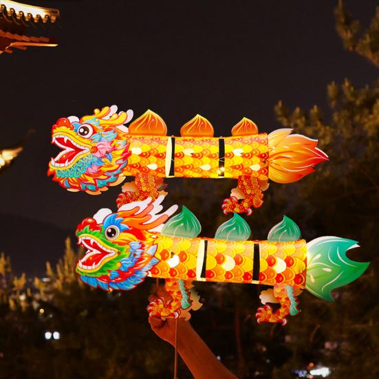 Весенний фестиваль Фонарь Дракона Праздничная вечеринка Пластиковый фонарь ручной работы для китайского Нового года Светодиодные светящиеся украшения дракона для покупок в помещении и на открытом воздухе