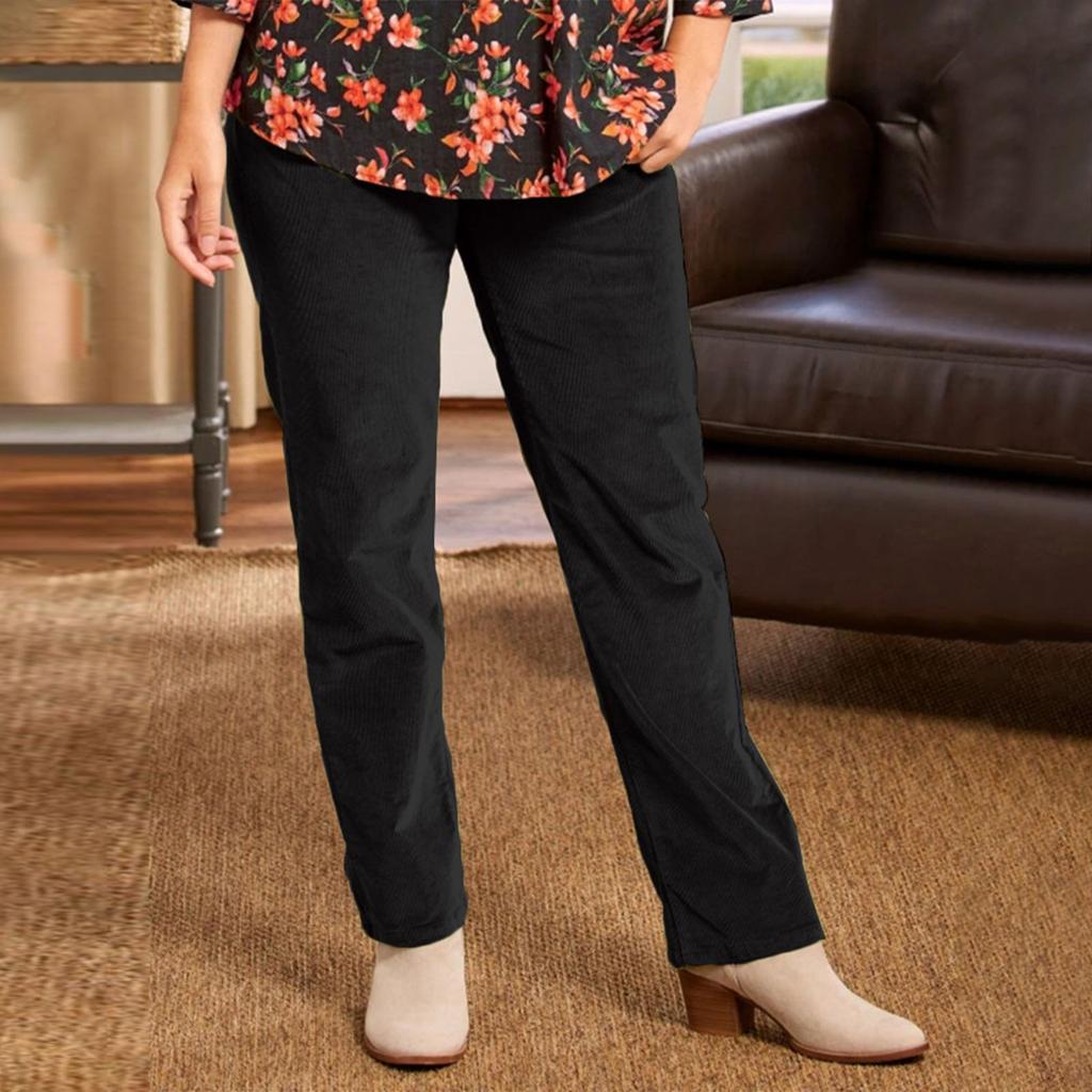 Женские повседневные однотонные прямые повседневные брюки с эластичной резинкой на талии и карманами