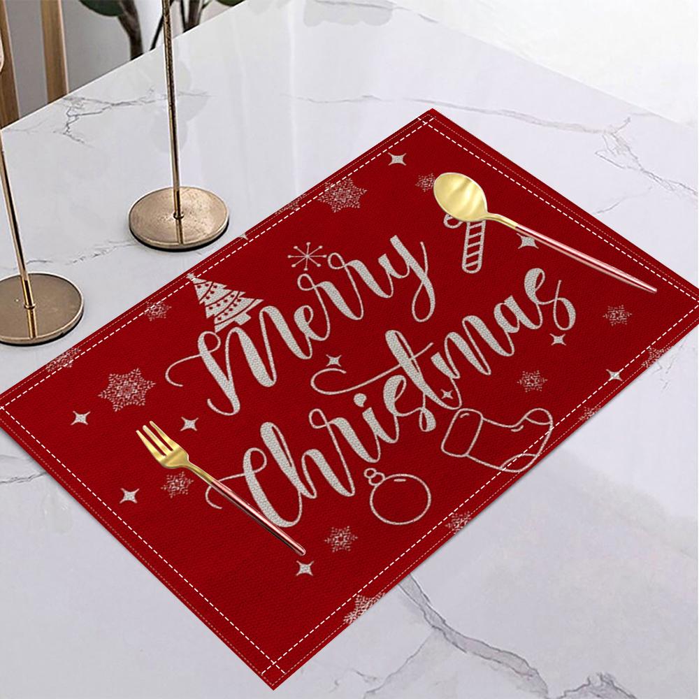 Рождественский красный льняной плейсмат, настольная кофейная подставка, спиральное дерево, леденец, снежинка, чулок, пусть идет снег, веселый рождественский декор, кухня