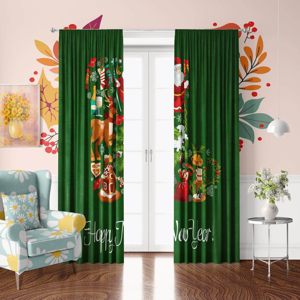2 шт. - занавеска с принтом в виде рождественского Санта-Клауса - материал полиэстер - подходит для спальни, гостиной, кабинета