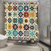 1pc Bohemian Style Shower Curtain - Vibrant Floral & Geometric Pattern, Blue/Red/Yellow, Bathroom Decor