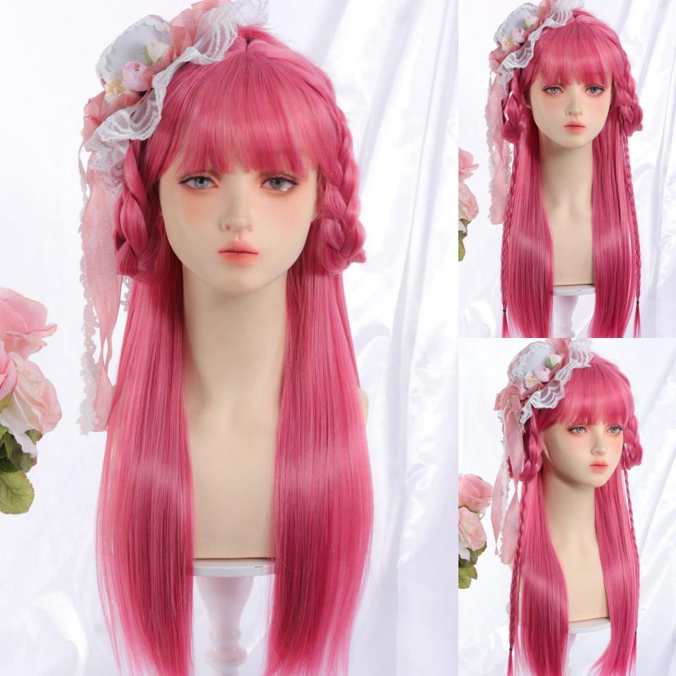 OLACARE синтетический длинный прямой парик Лолита с челкой парик для девочек милый омбре голубой блонд черный парик для косплея вечеринки Хэллоуина Харадзюку