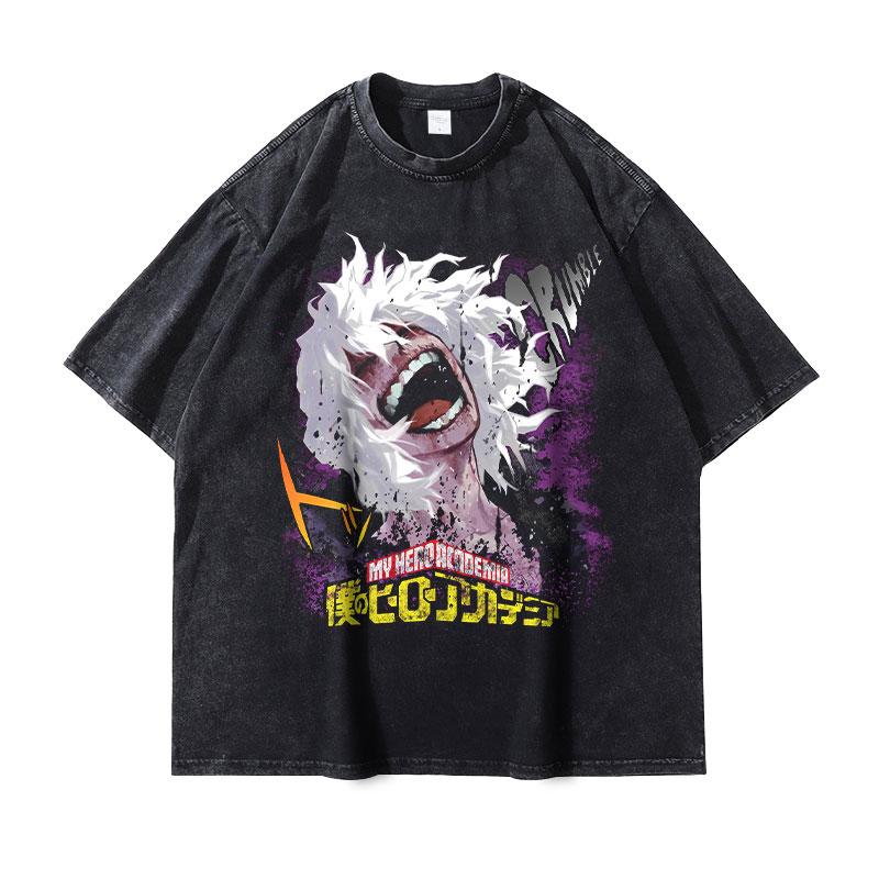 Himiko Toga Print Tshirt Vintage Washed My Hero Academia Anime Graphic T Shirts Oversized Harajuku Washed Tshirt Men Women Tees