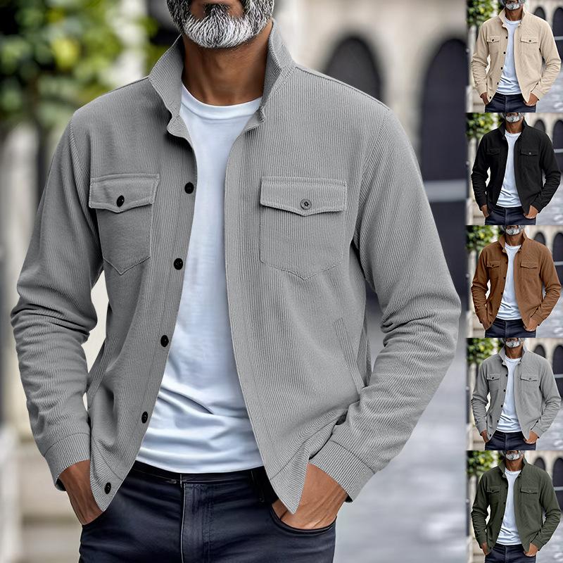 Мужская весенне-осенняя новая модель американской рабочей одежды однотонная минималистичная повседневная универсальная свободная вельветовая куртка-пальто с воротником