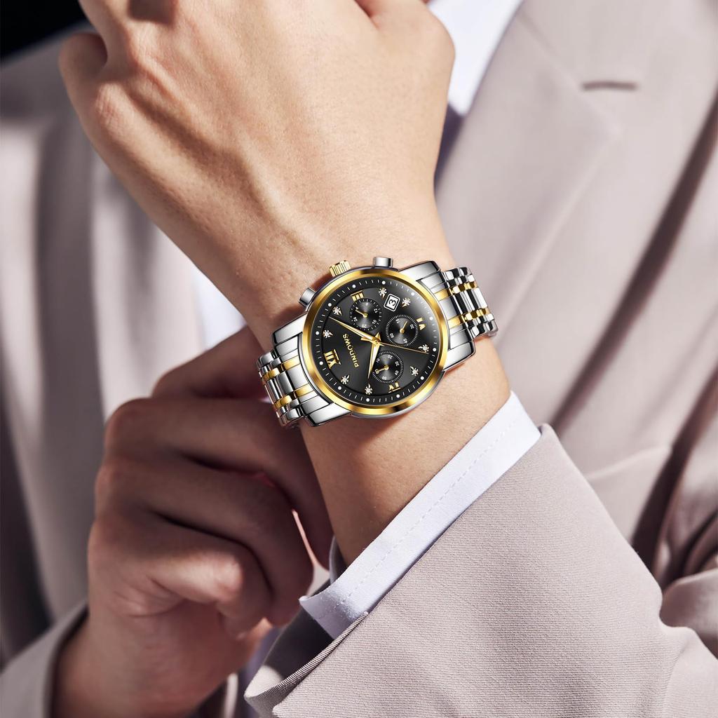 PINDOWS роскошные кварцевые аналоговые часы с большим циферблатом и датой водонепроницаемые модные деловые часы из нержавеющей стали классические часы с люминесцентным календарем для мужчин