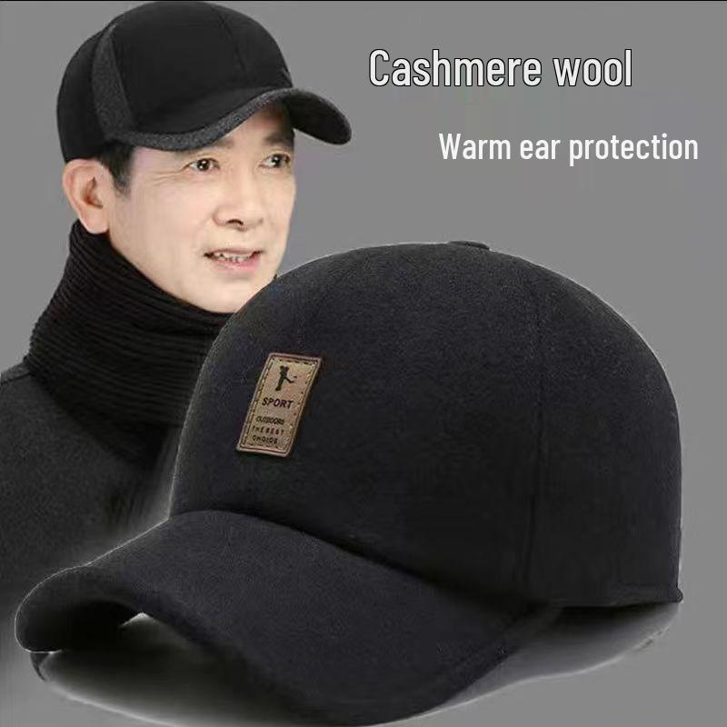 Men's Winter Wool Baseball Cap with Ear Protection for Middle-Aged/Elderly