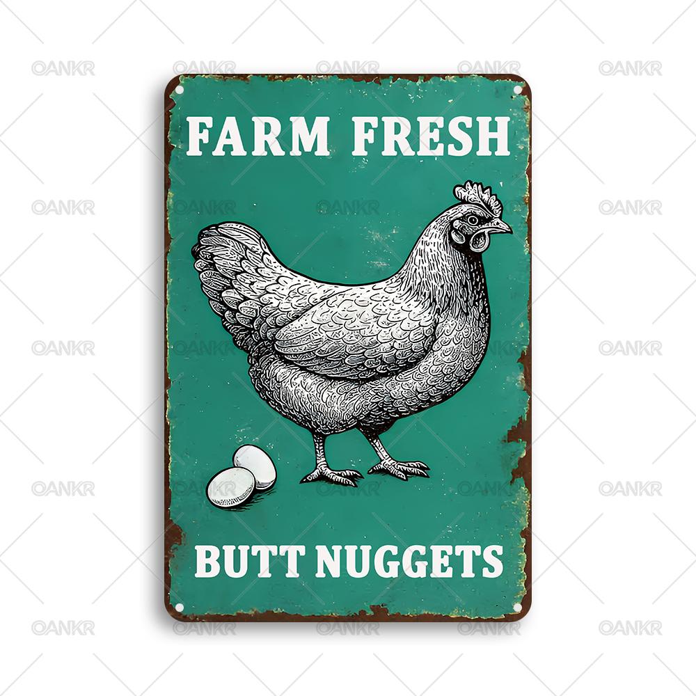 Vintage Farm Fresh Chicken Butt Nuggets Art Poster Metal Tin Sign Ideal Gift x Inch for Farm Garden Home Wall Decor Plaque