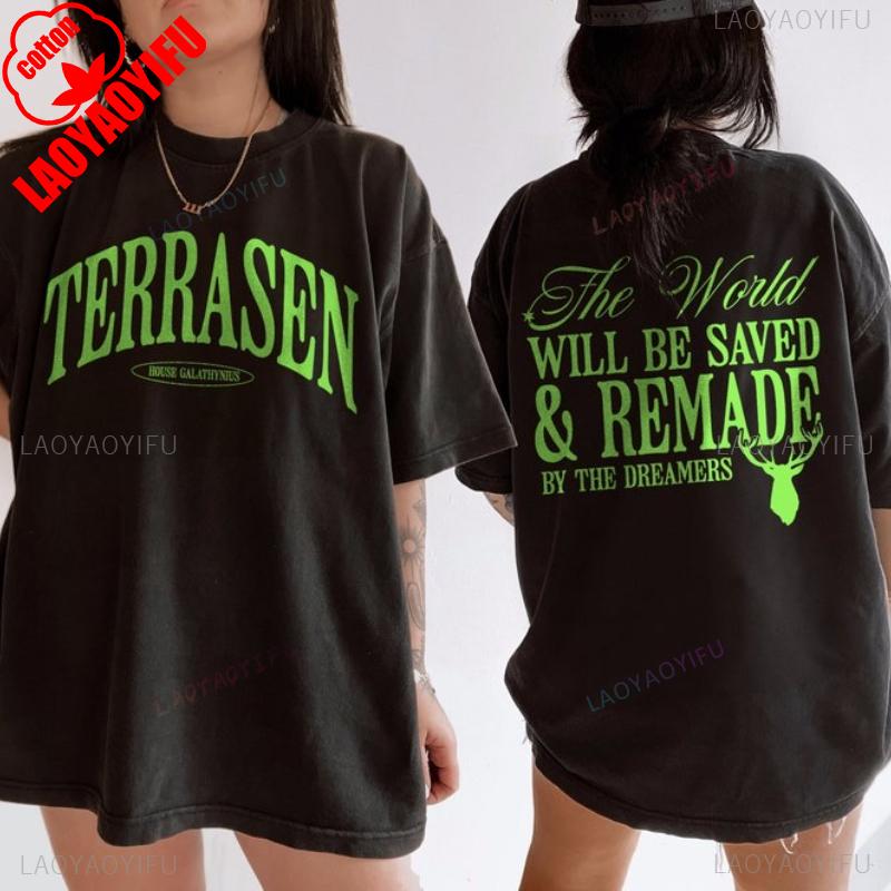 Футболка Terrasen с цитатой из «Трона из стекла»: Аэлин, Галатиний, Роуэн, Манон. Лицензированная продукция вселенной Сары Дж. Маас. Книжные хлопковые футболки.