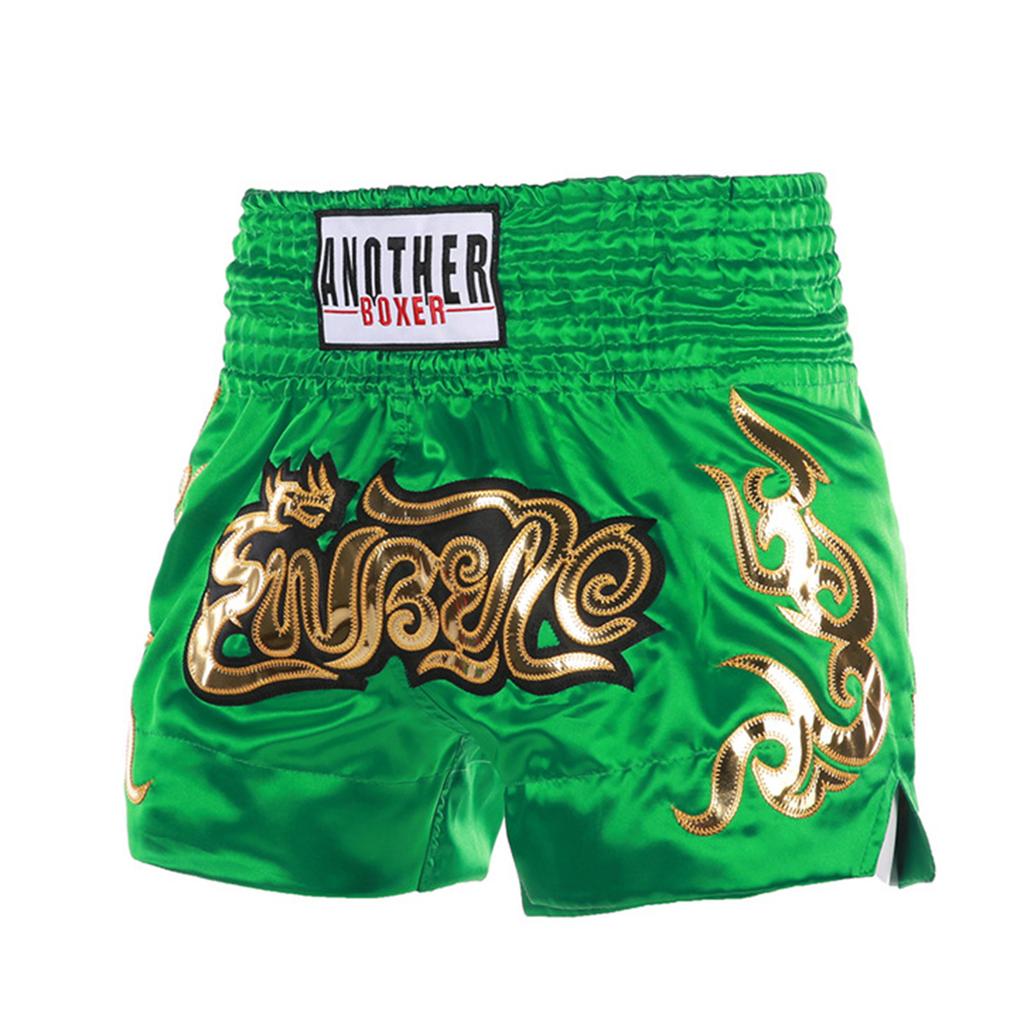 Metallic Letter Satin Boxing Shorts for Boys Kids - Fitness Trunks with Side Slit and Elastic Wide Waistband