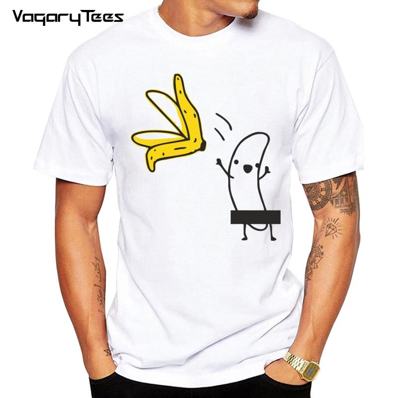 Casual Funny T-Shirt Men Naked Banana Cartoon Print Short Sleeve O-Neck T Shirt Men Summer Humor Joke Tee Homme Top